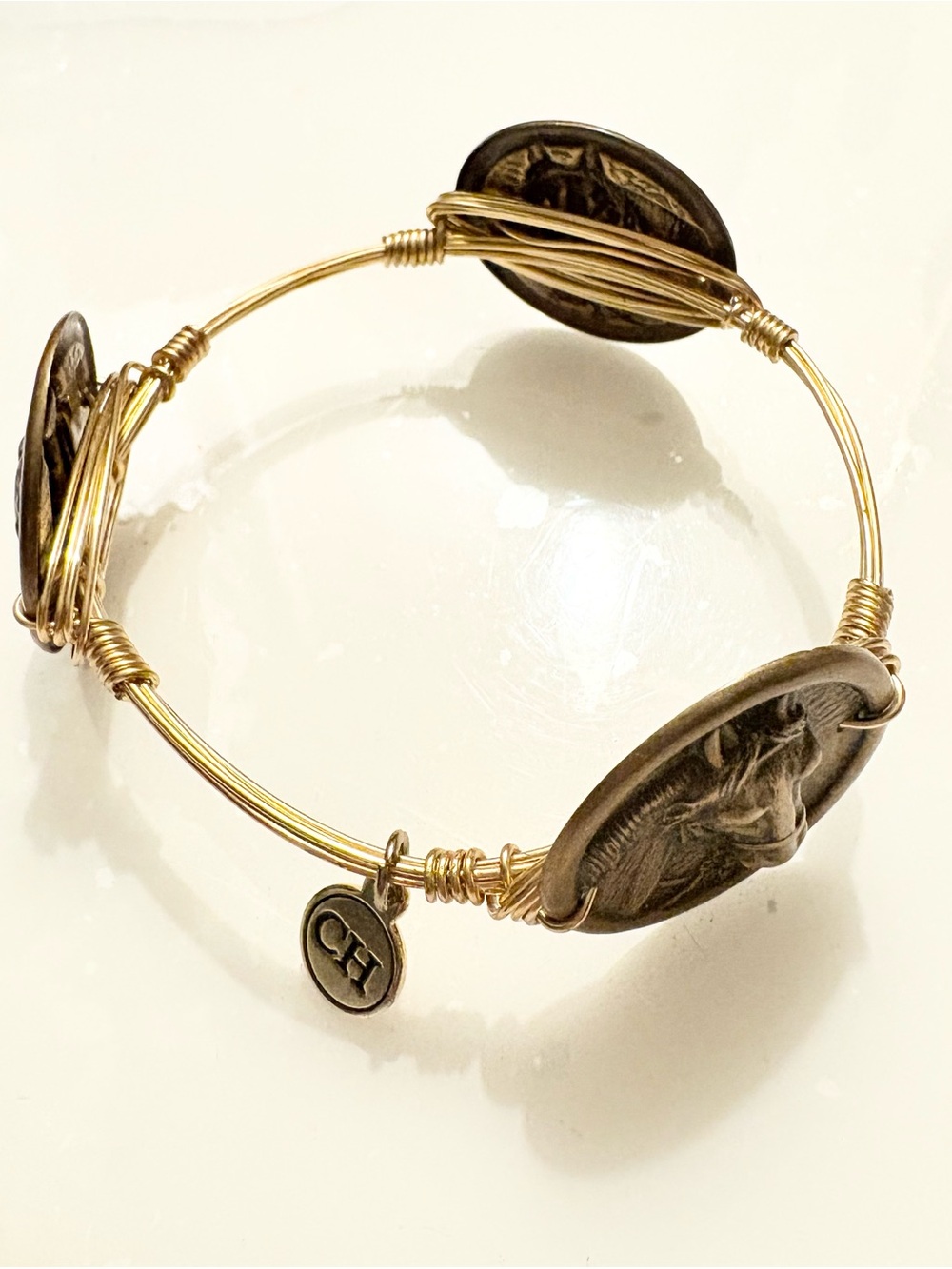 Bourbon & Boweties Wire
Stackable Bangle Bracelet
Coin Medallions Horse
Dangle
